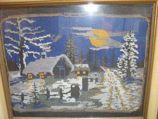 Вышивка "Деревня зимней ночью"