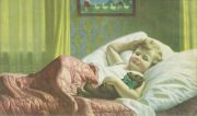 Литография печать  Девочка в постели с мишкой  1900е